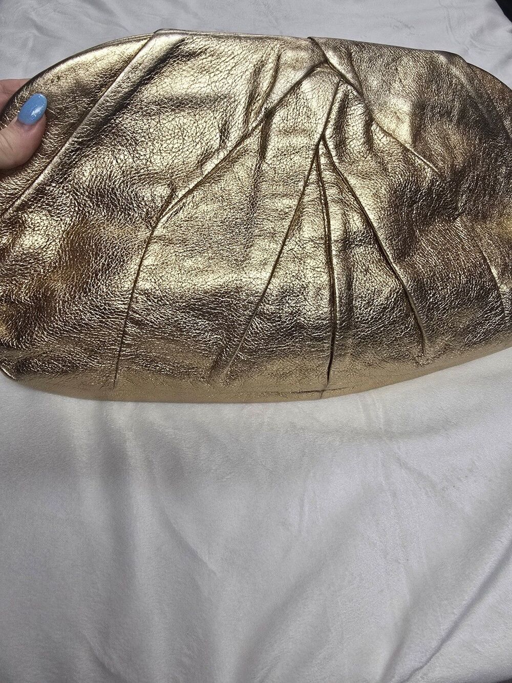 Miu Miu Jumbo Metallic Gold Leather Pleated Clutch Bag 18”